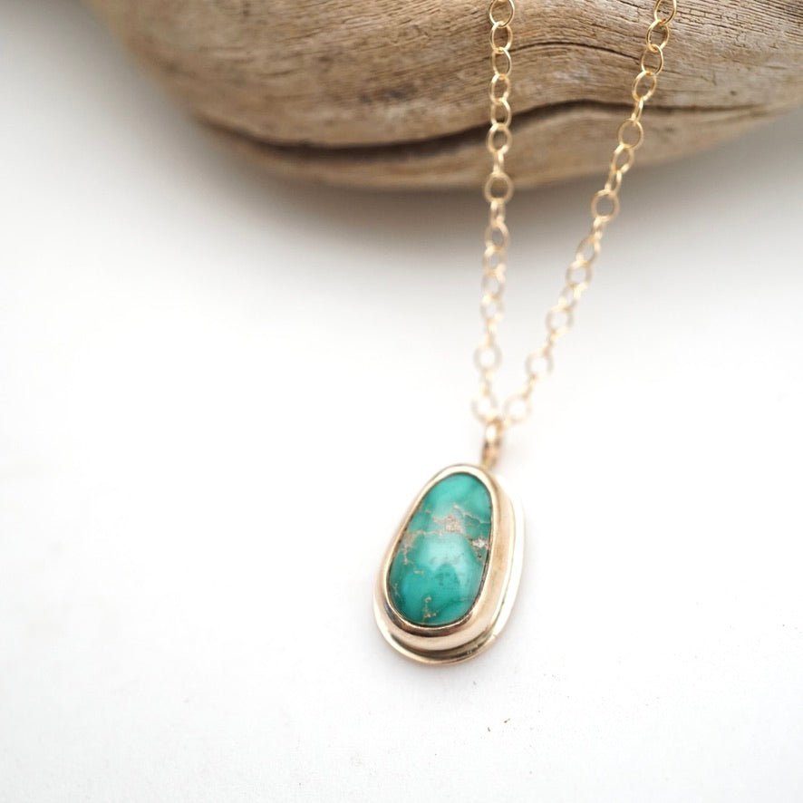 dainty emerald valley turquoise necklace in 14k goldfill - 17.5" chain - Lumenrose