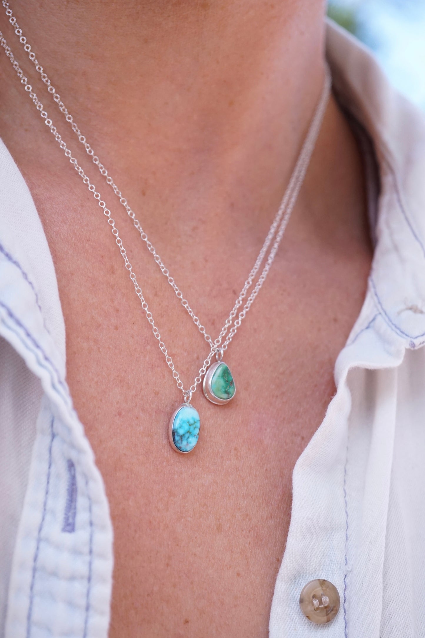 dainty emerald valley turquoise + silver necklace - 17" chain - Lumenrose