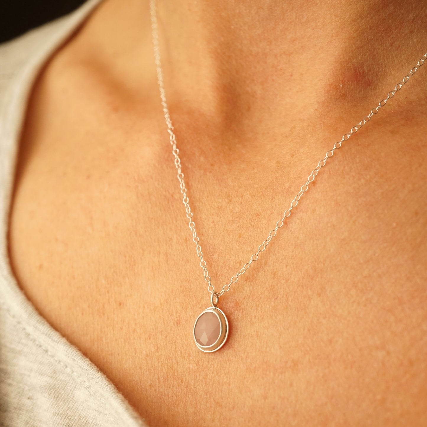 dainty guava quartz necklace #1 - 18" chain - Lumenrose