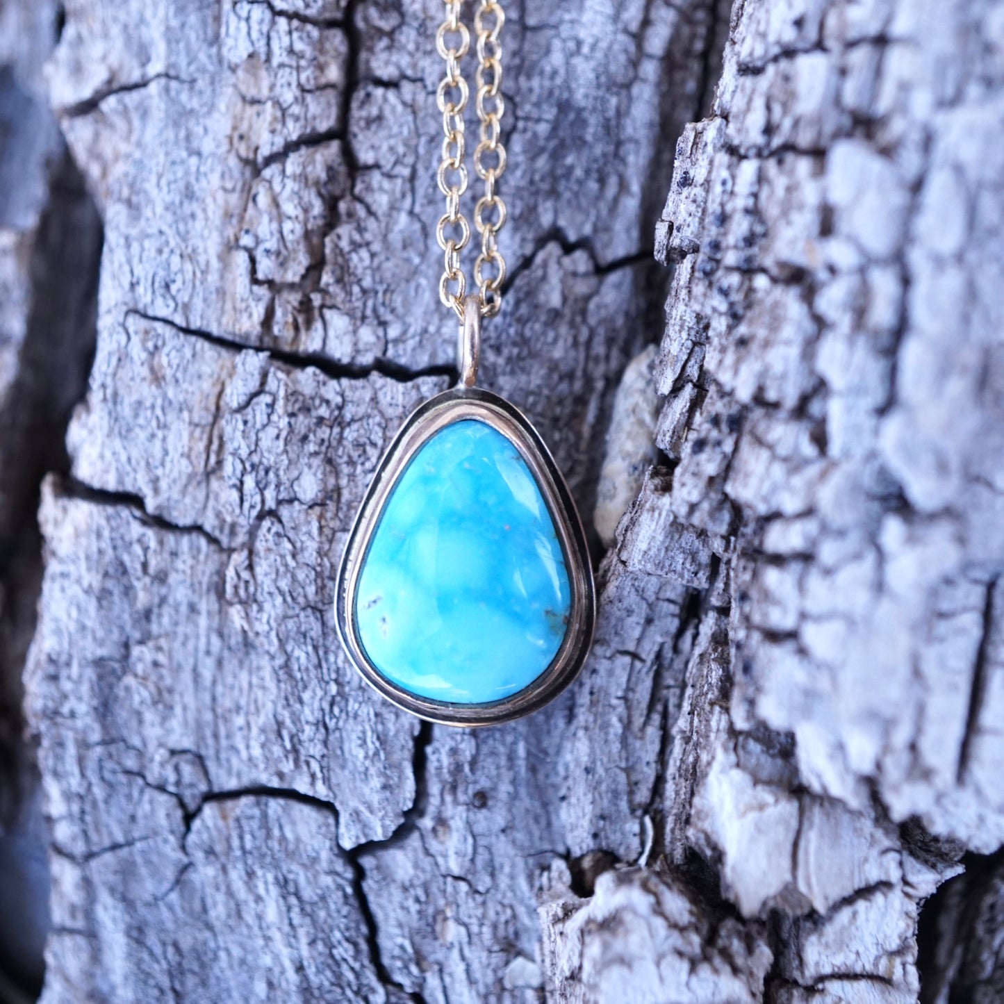 dainty kingman turquoise teardrop necklace in 14k goldfill - Lumenrose
