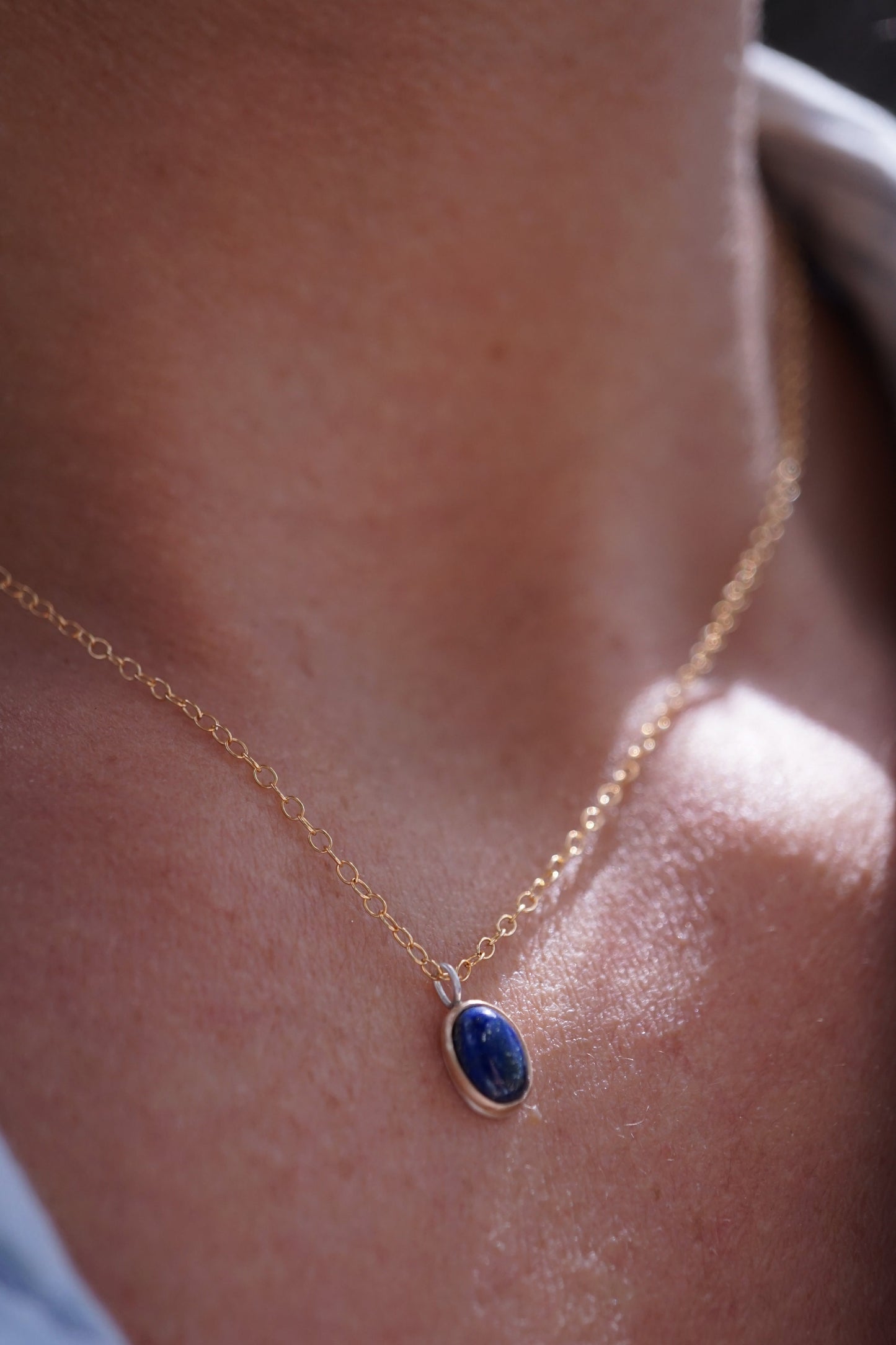 dainty lapis + 14k goldfill + silver necklace - 16" chain - Lumenrose