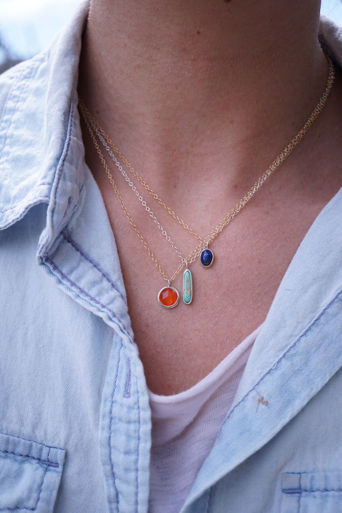 dainty lapis + 14k goldfill + silver necklace - 16" chain - Lumenrose