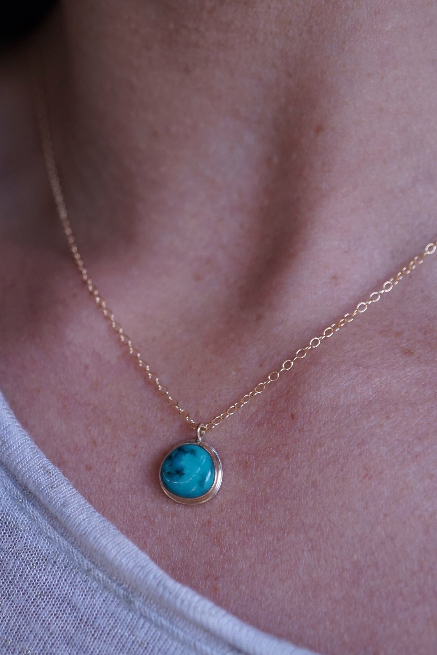 dainty sierra nevada turquoise + 14k goldfill necklace - 17" chain - Lumenrose