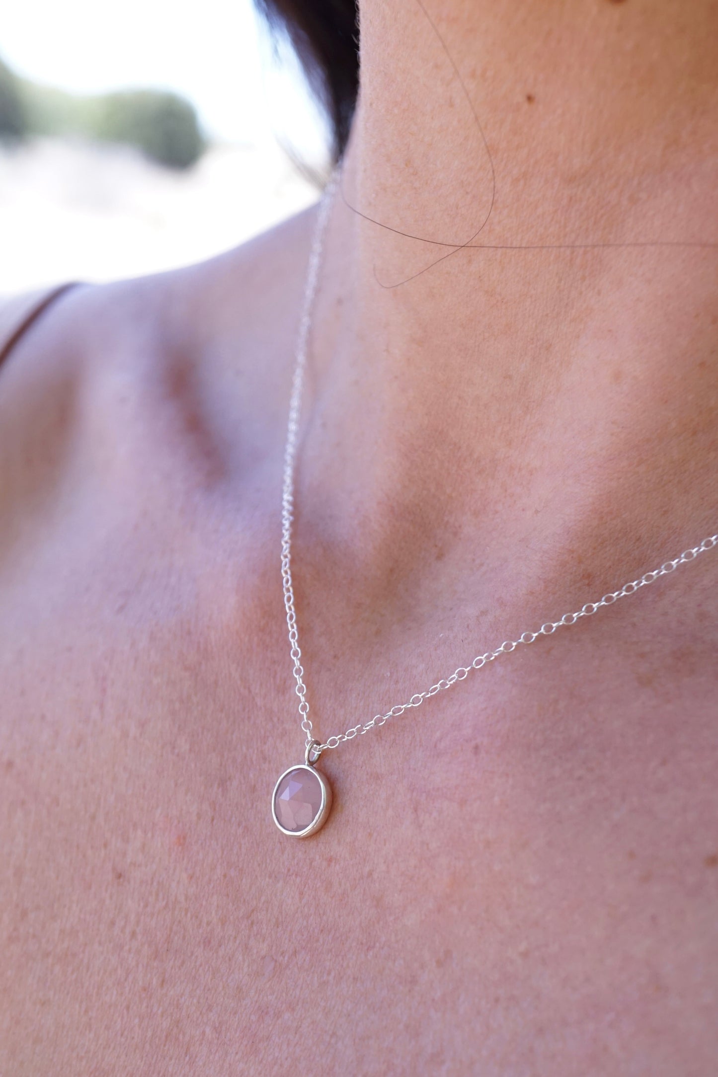 dainty silver + guava quartz necklace - Lumenrose