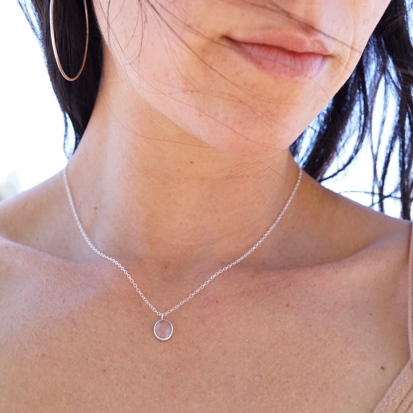 dainty silver + guava quartz necklace - Lumenrose