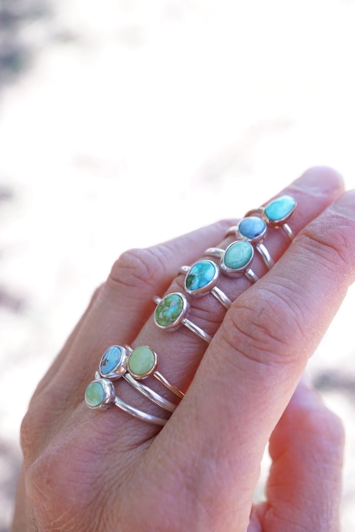 dainty silver + sonoran gold turquoise stacking ring - size 10.5 - Lumenrose