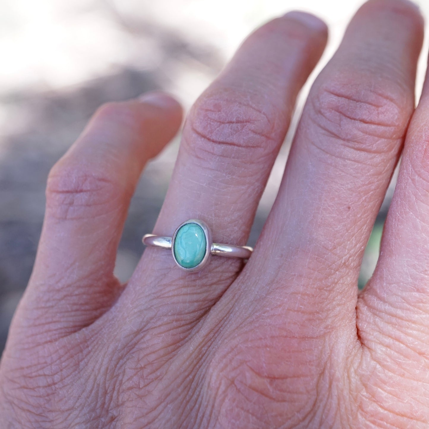 dainty silver + sonoran gold turquoise stacking ring - size 6.5 - Lumenrose