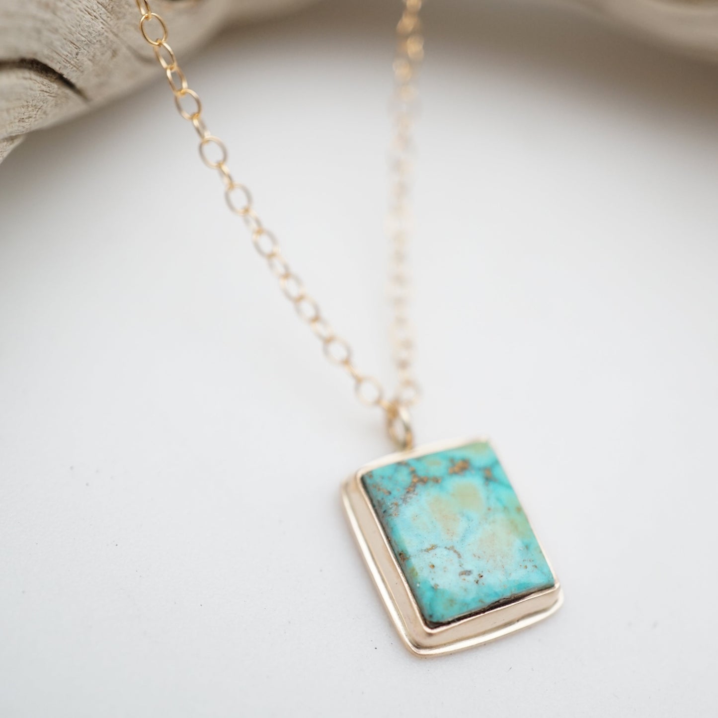 dainty turquoise mountain turquoise + 14k goldfill necklace - 18" chain - Lumenrose