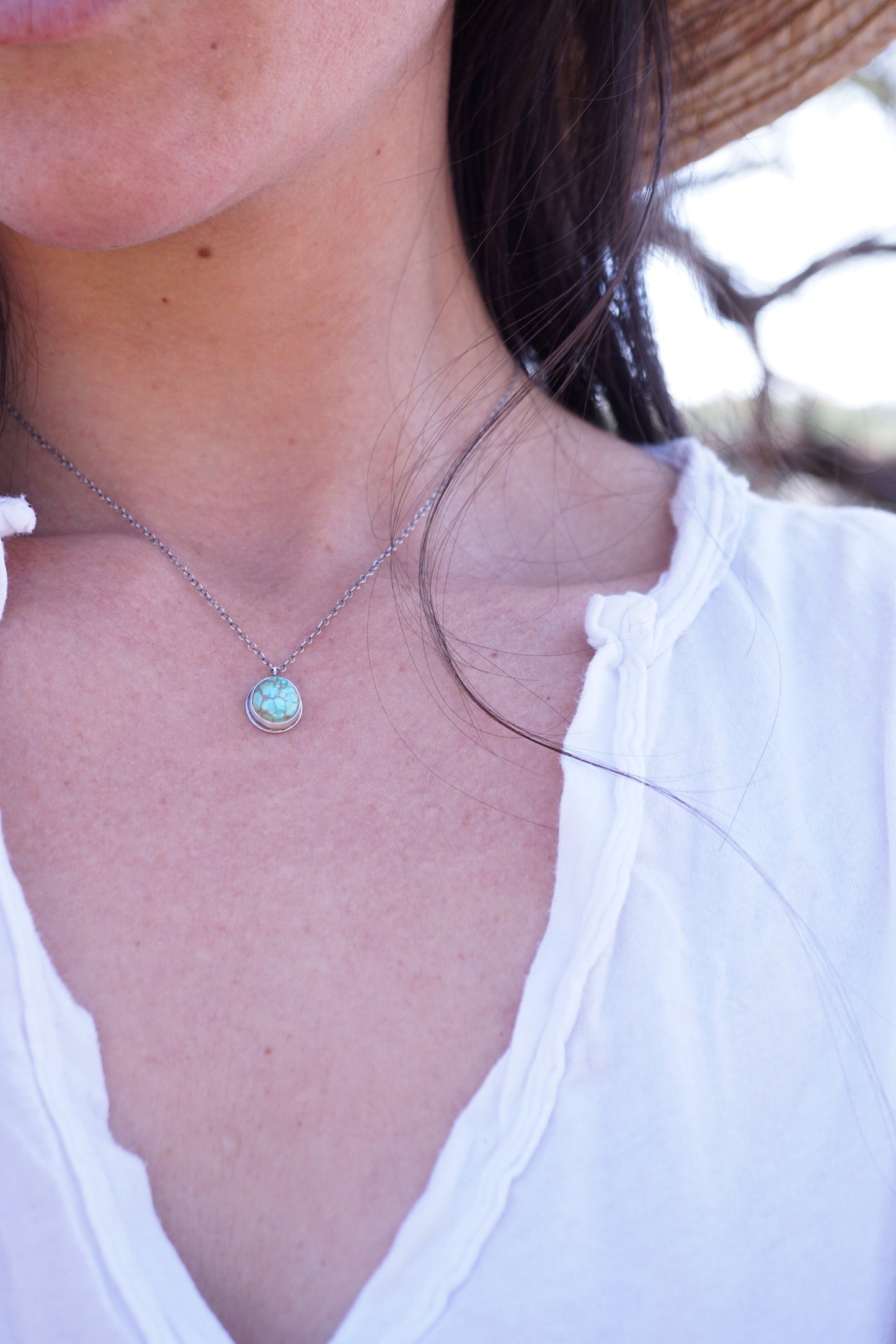 dainty turquoise mountain turquoise + silver necklace - 17" chain - Lumenrose