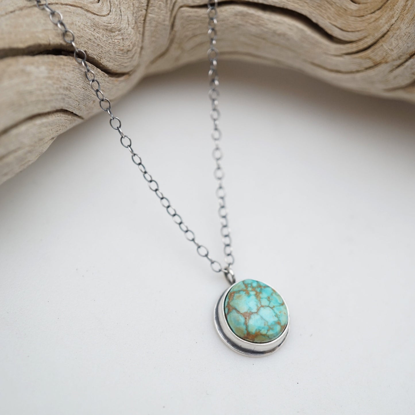 dainty turquoise mountain turquoise + silver necklace - 17" chain - Lumenrose