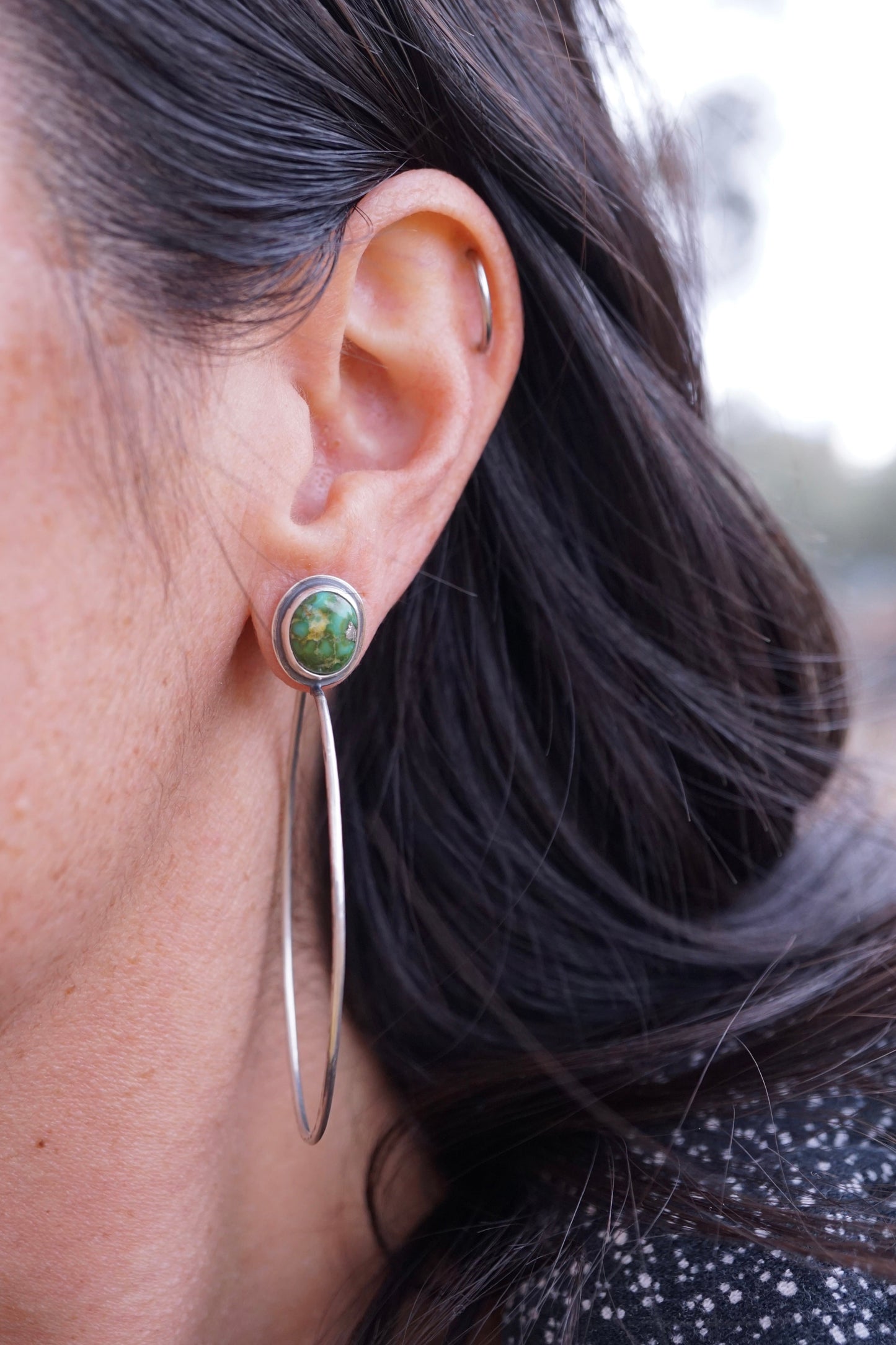 deep green sonoran gold turquoise + silver hoops - Lumenrose