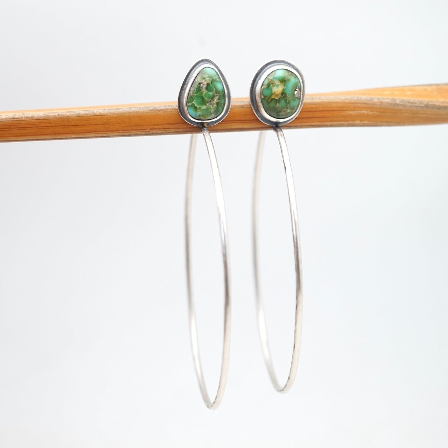 deep green sonoran gold turquoise + silver hoops - Lumenrose