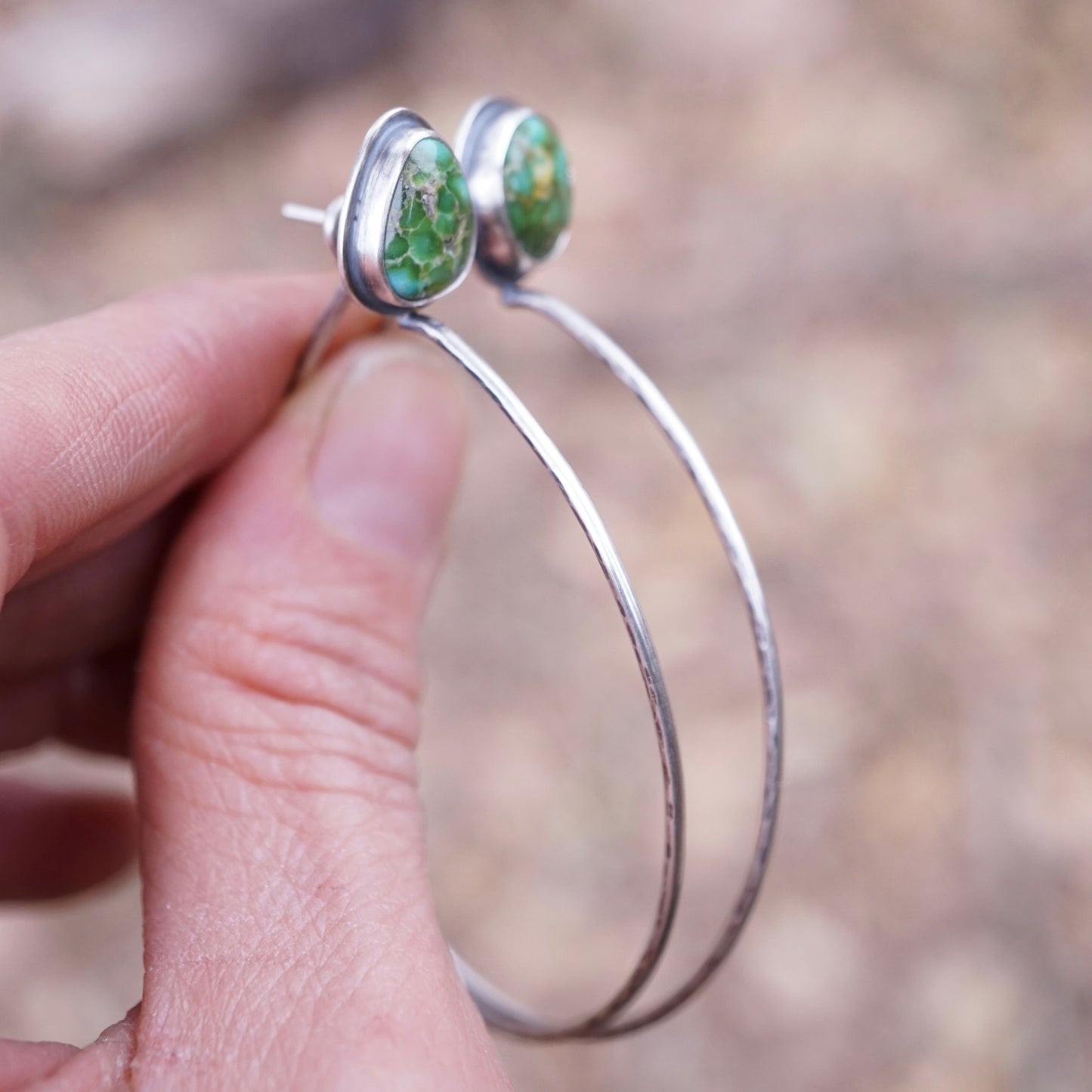 deep green sonoran gold turquoise + silver hoops - Lumenrose