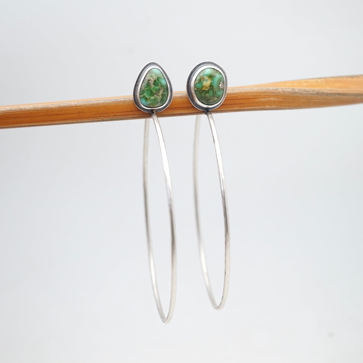 deep green sonoran gold turquoise + silver hoops - Lumenrose