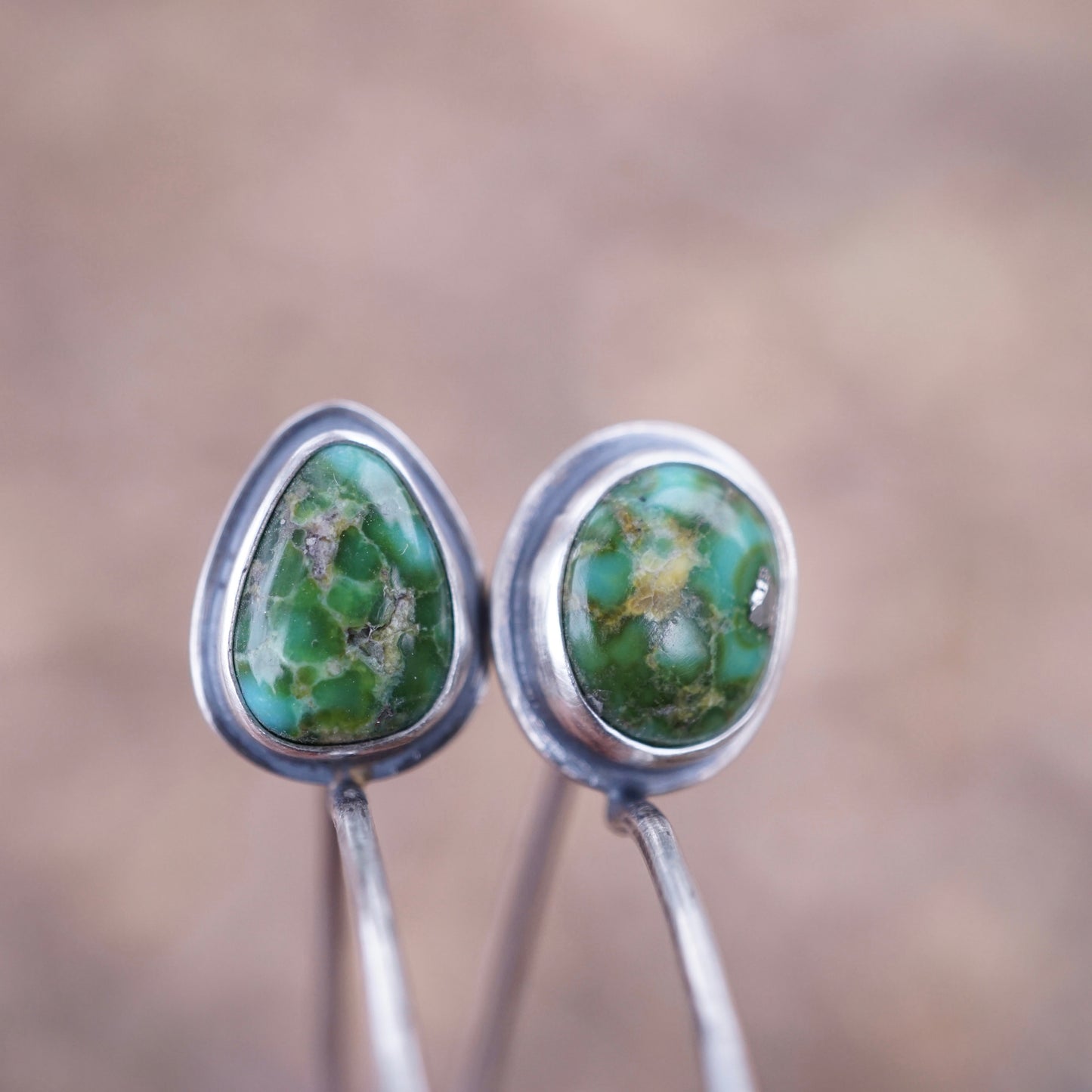 deep green sonoran gold turquoise + silver hoops - Lumenrose