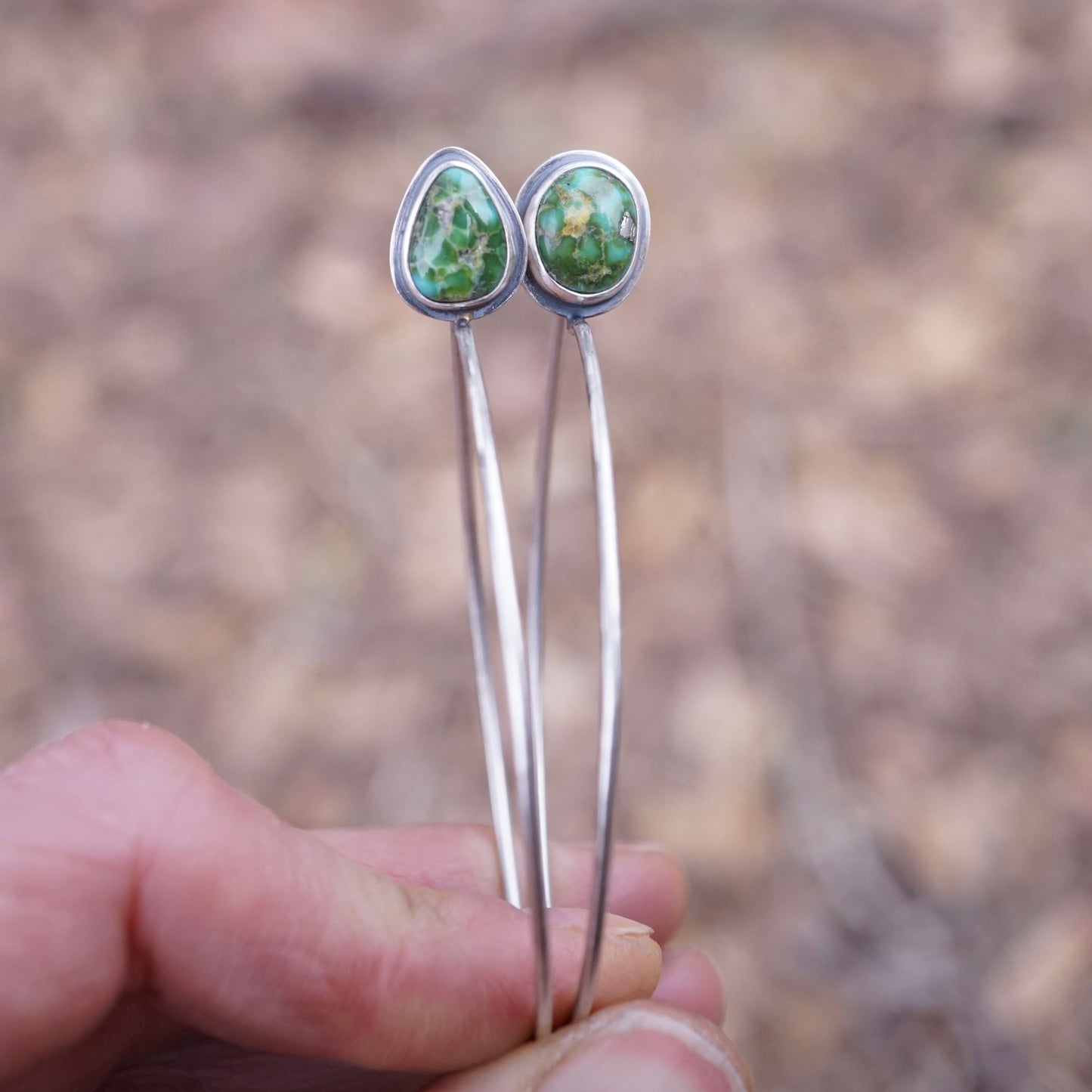 deep green sonoran gold turquoise + silver hoops - Lumenrose