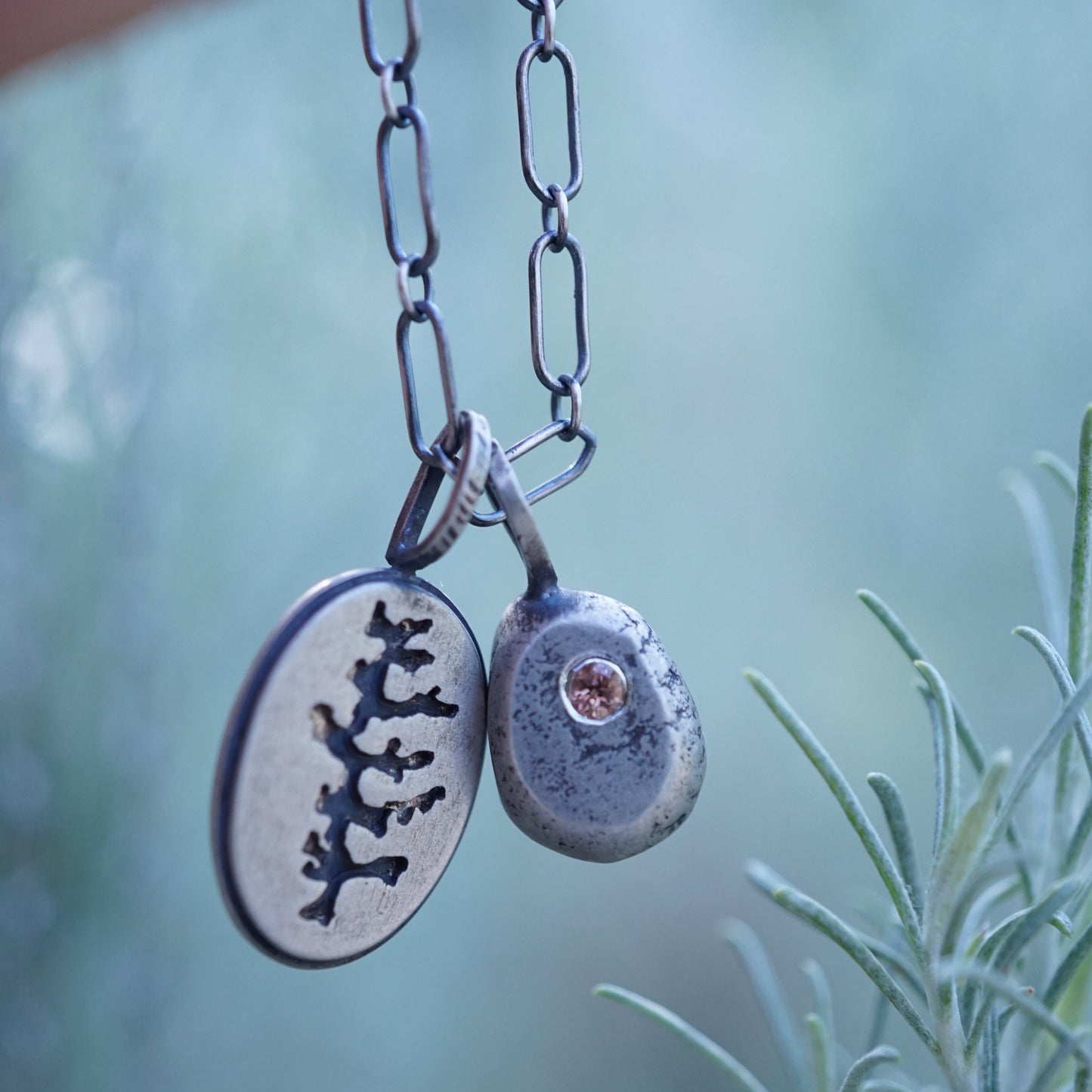 dendrite and zircon pebble charm necklace - Lumenrose