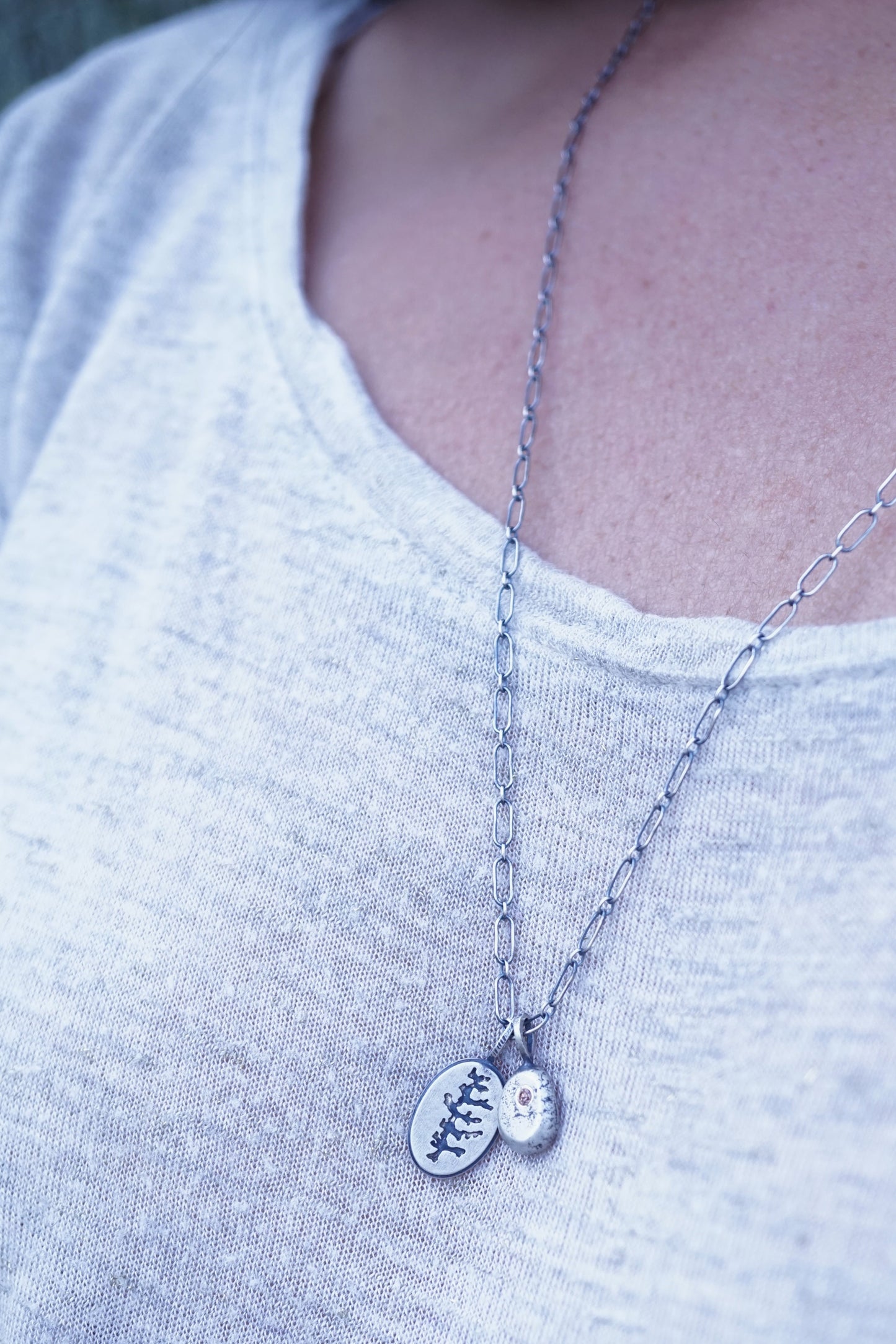 dendrite and zircon pebble charm necklace - Lumenrose