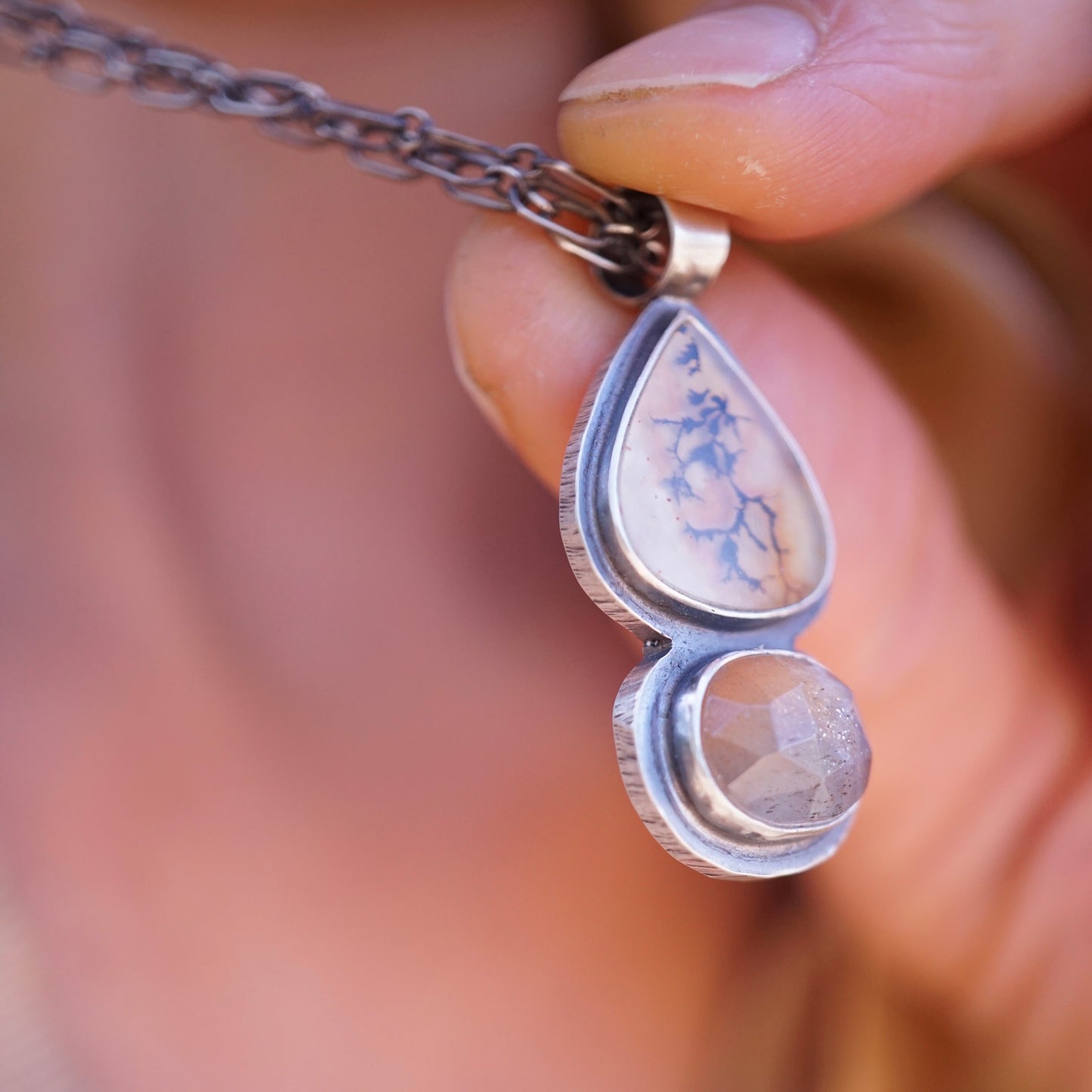 dendritic agate + fire moonstone necklace #1 - Lumenrose