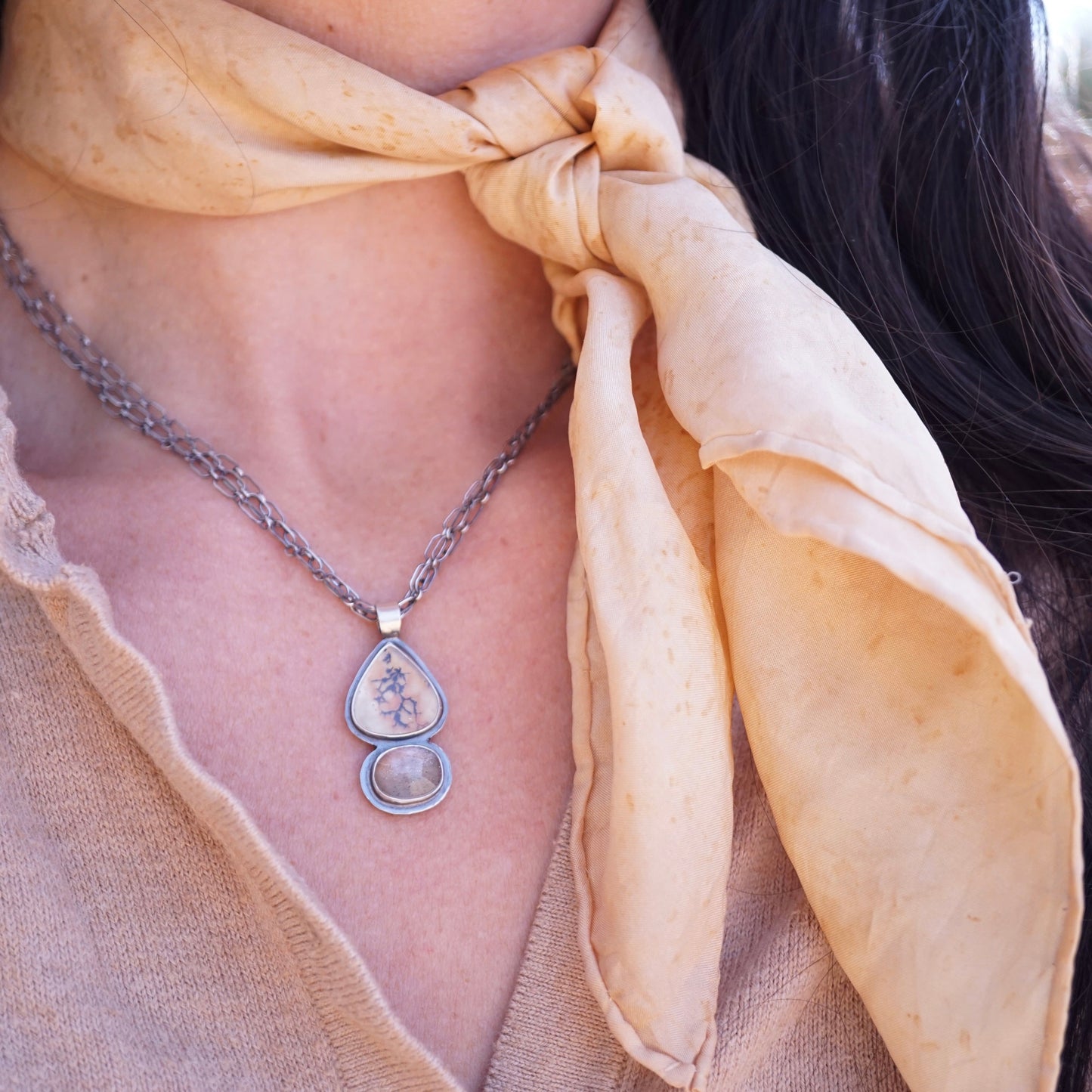 dendritic agate + fire moonstone necklace #1 - Lumenrose