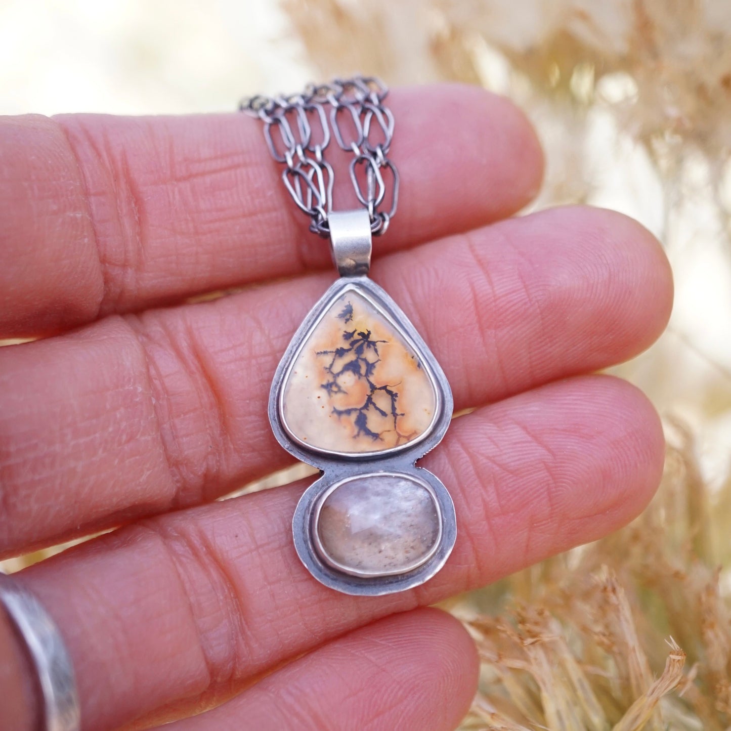 dendritic agate + fire moonstone necklace #1 - Lumenrose