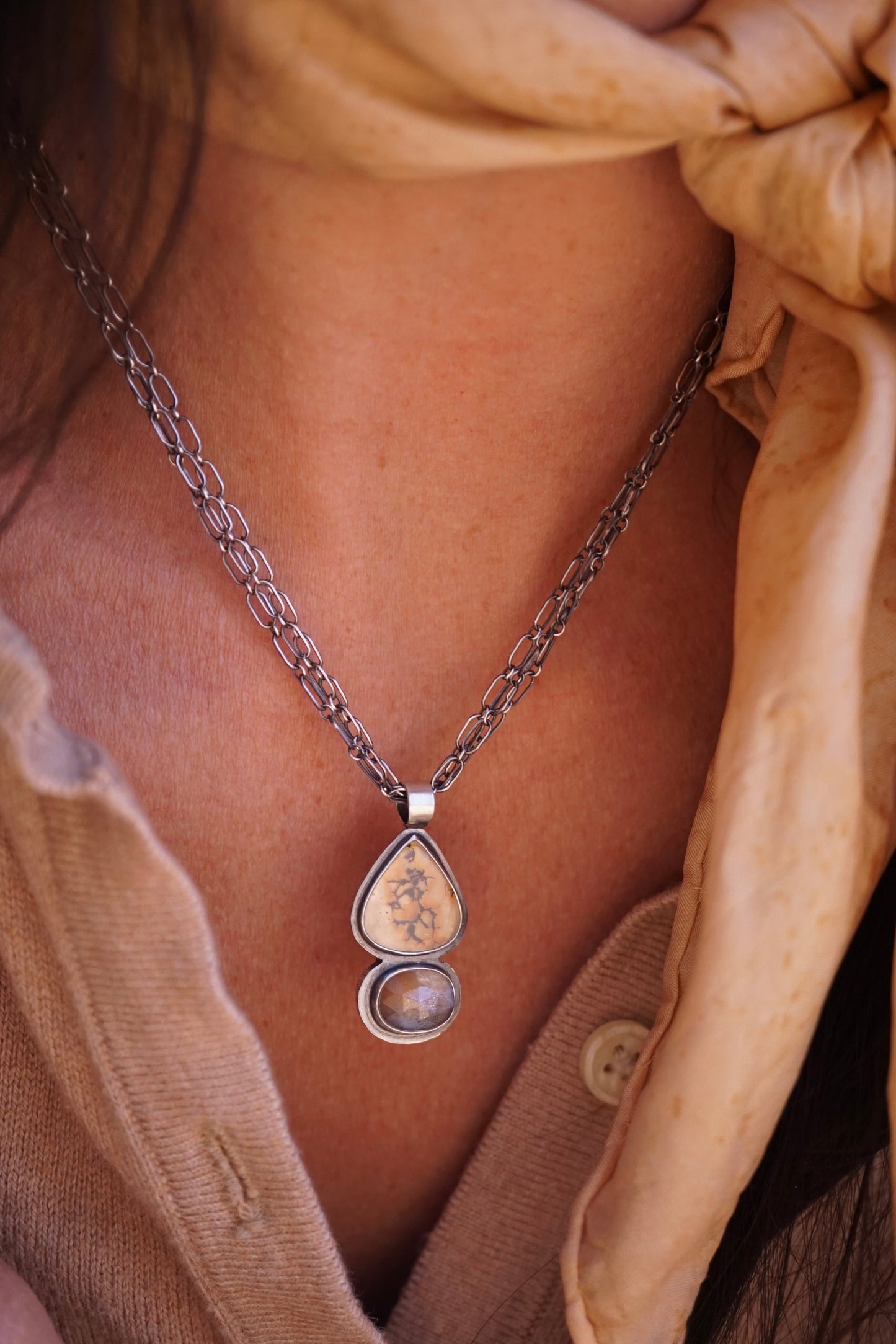 dendritic agate + fire moonstone necklace #1 - Lumenrose