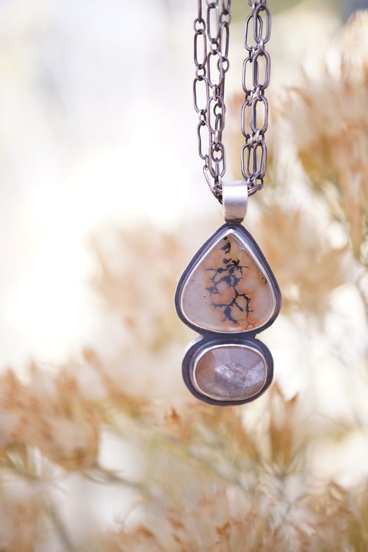 dendritic agate + fire moonstone necklace #1 - Lumenrose