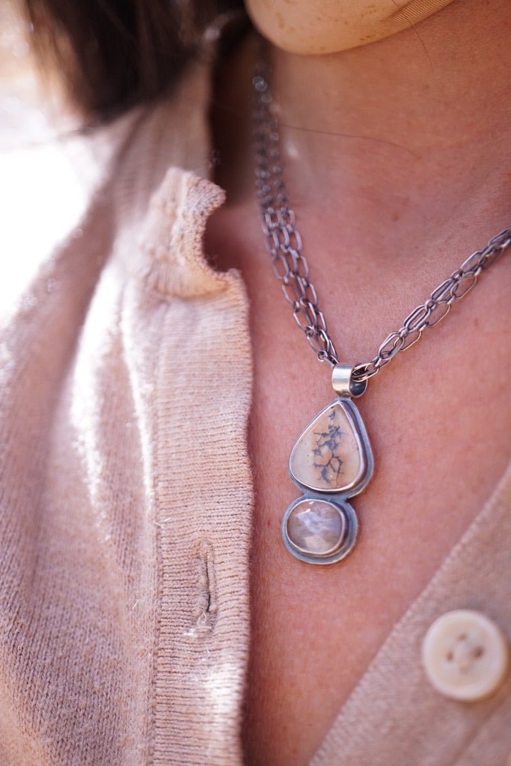 dendritic agate + fire moonstone necklace #1 - Lumenrose
