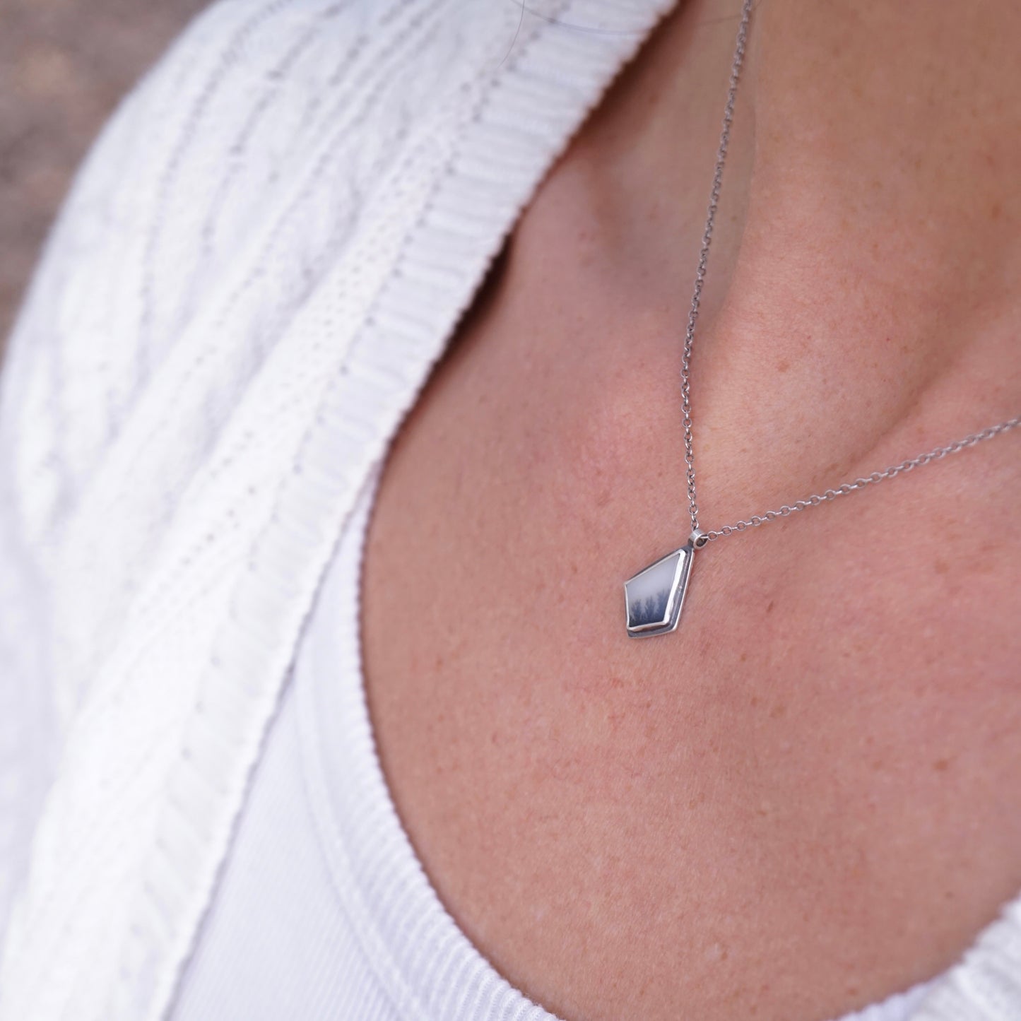 dendritic agate kite + silver dainty necklace - Lumenrose