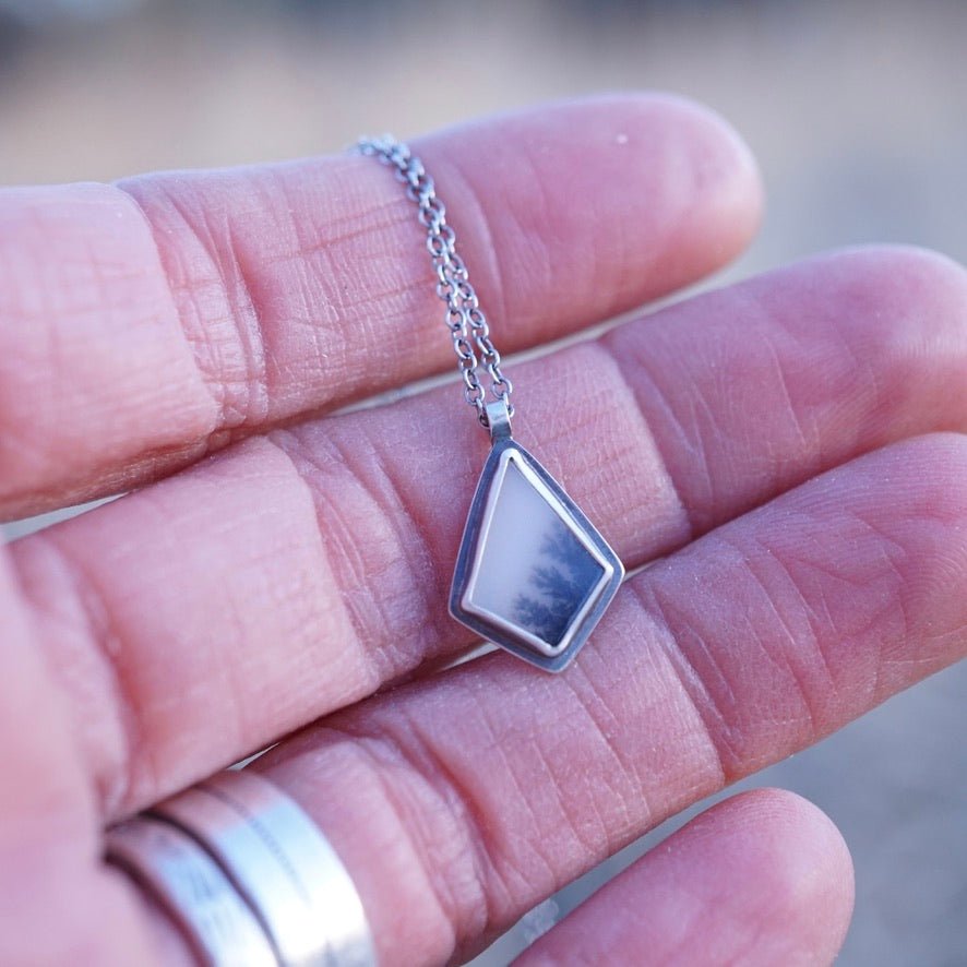 dendritic agate kite + silver dainty necklace - Lumenrose