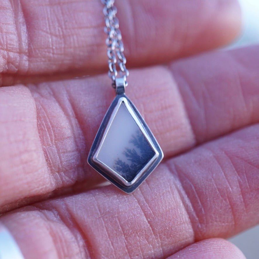 dendritic agate kite + silver dainty necklace - Lumenrose