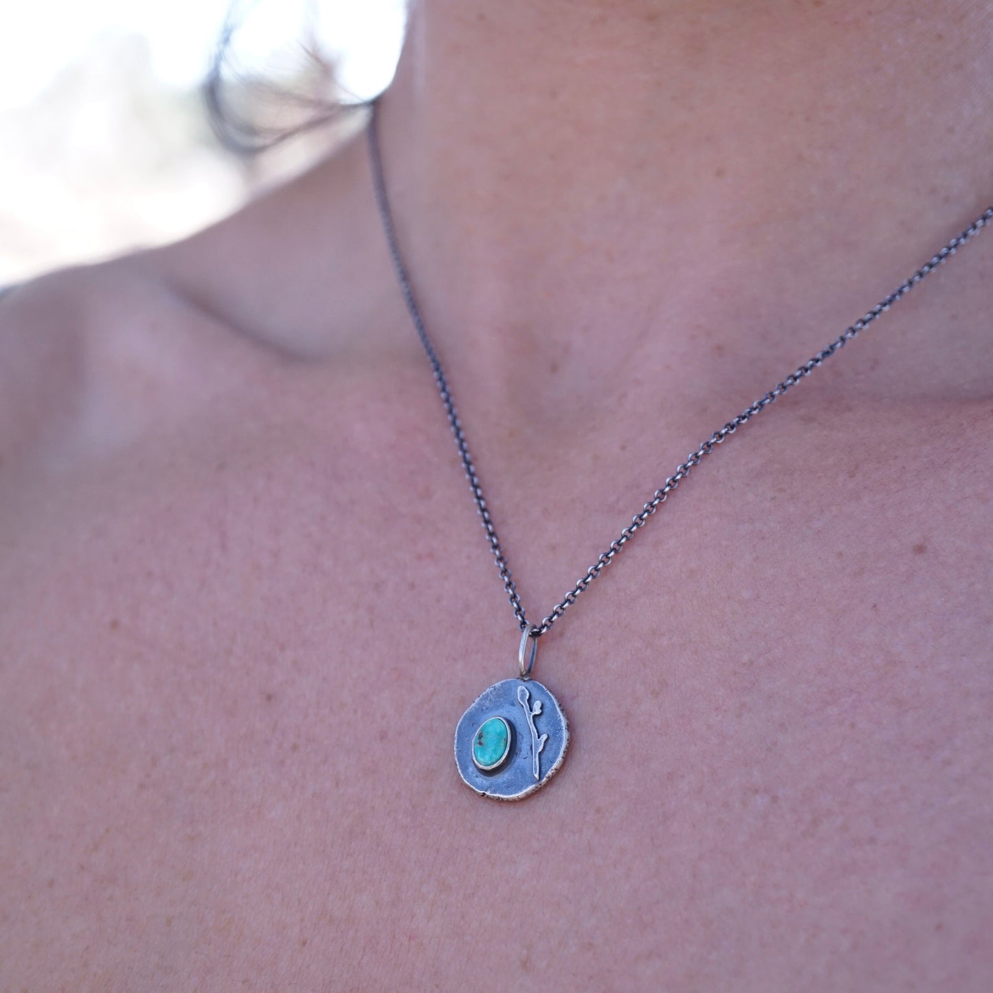 emerald valley turquoise pebble necklace with budding branch - Lumenrose