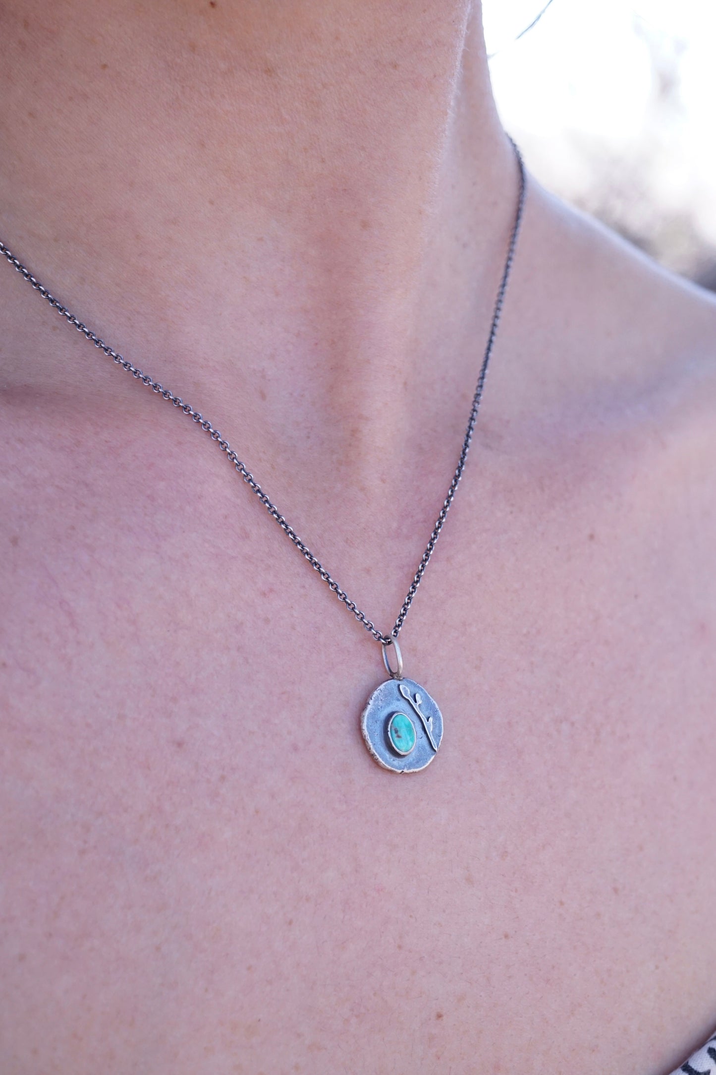 emerald valley turquoise pebble necklace with budding branch - Lumenrose