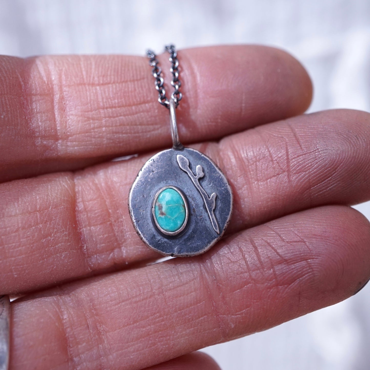 emerald valley turquoise pebble necklace with budding branch - Lumenrose