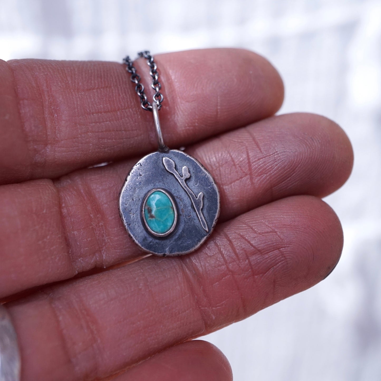 emerald valley turquoise pebble necklace with budding branch - Lumenrose