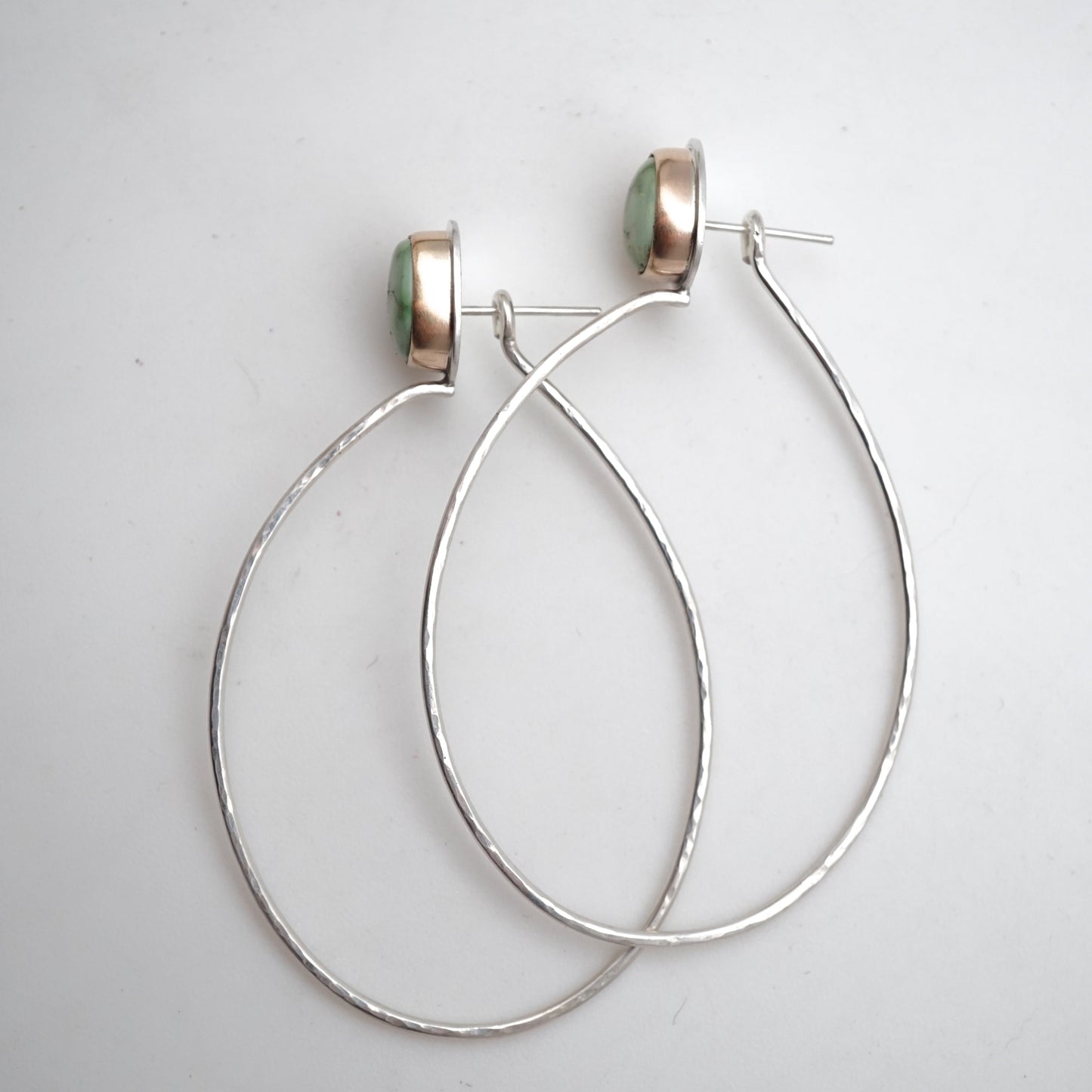emerald valley turquoise + silver + 14k goldfill hoops - Lumenrose