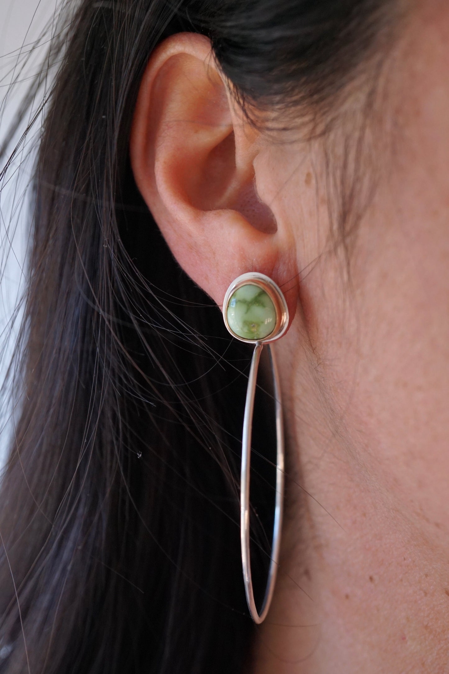 emerald valley turquoise + silver + 14k goldfill hoops - Lumenrose