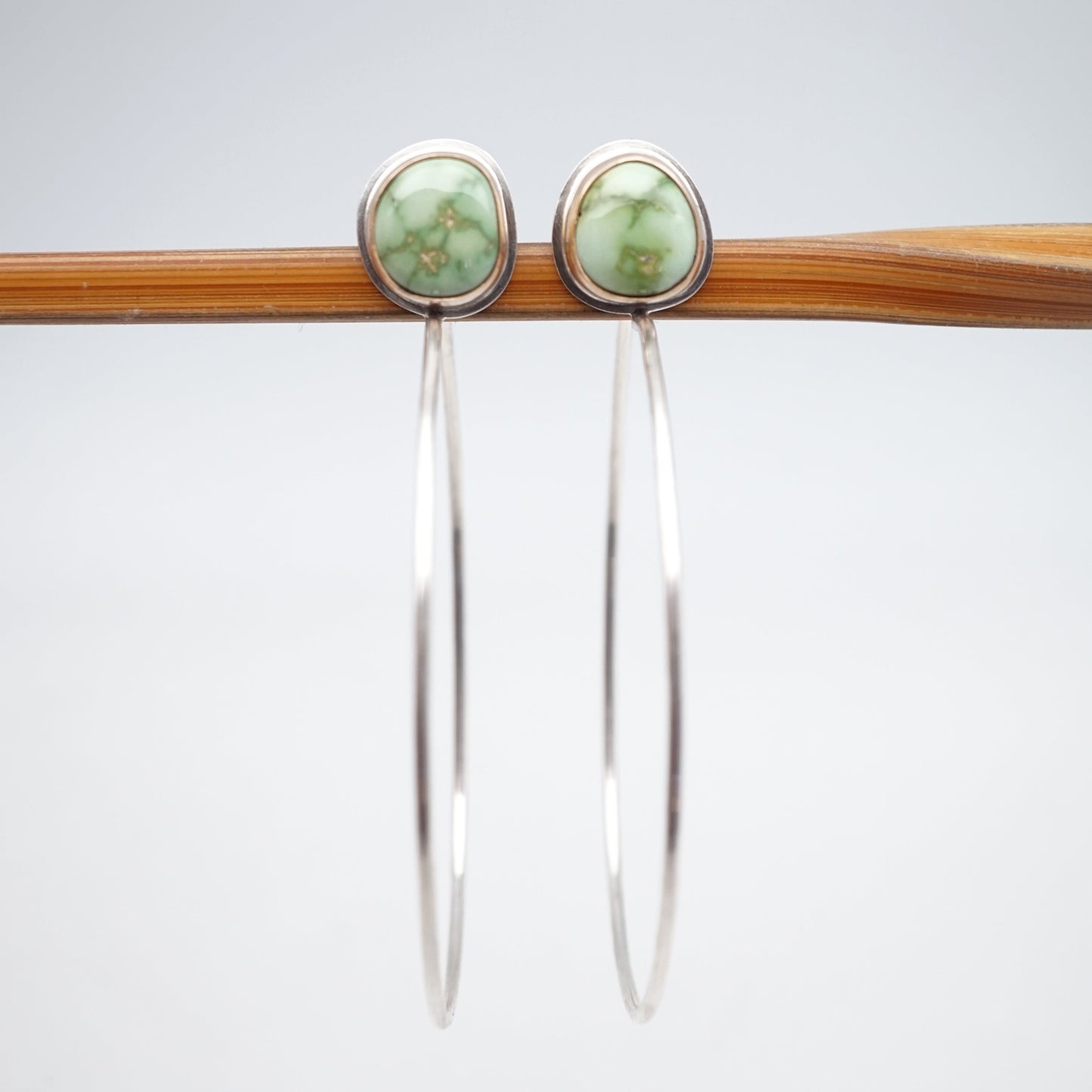 emerald valley turquoise + silver + 14k goldfill hoops - Lumenrose