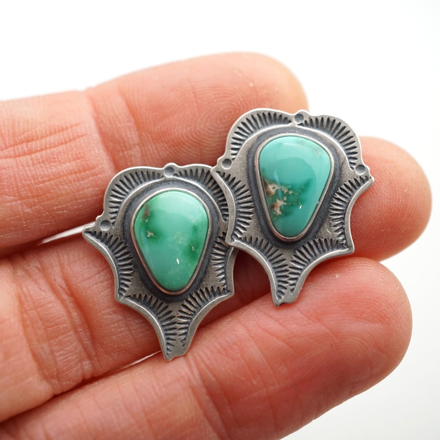emerald valley turquoise studs with lotsa stamping - Lumenrose