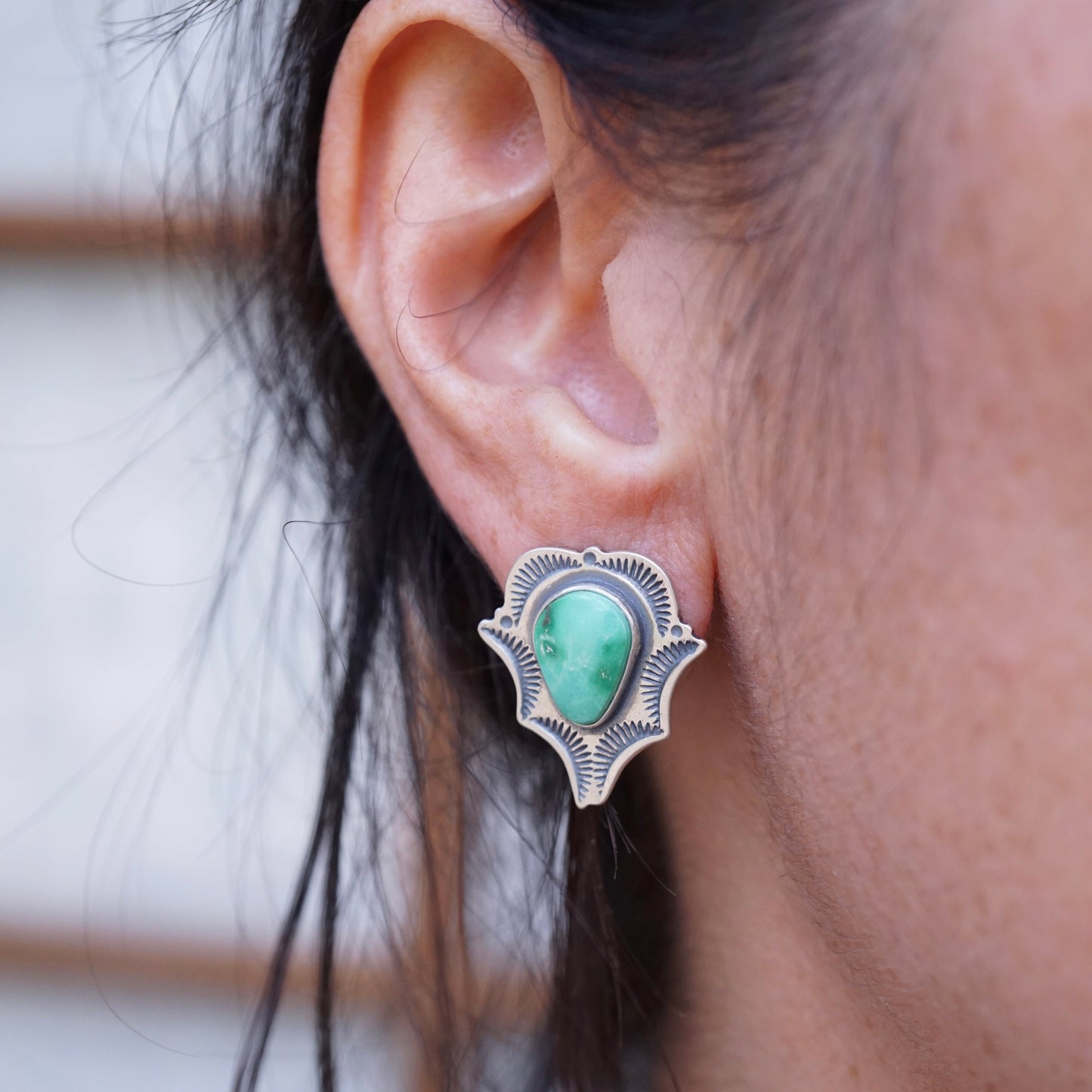emerald valley turquoise studs with lotsa stamping - Lumenrose