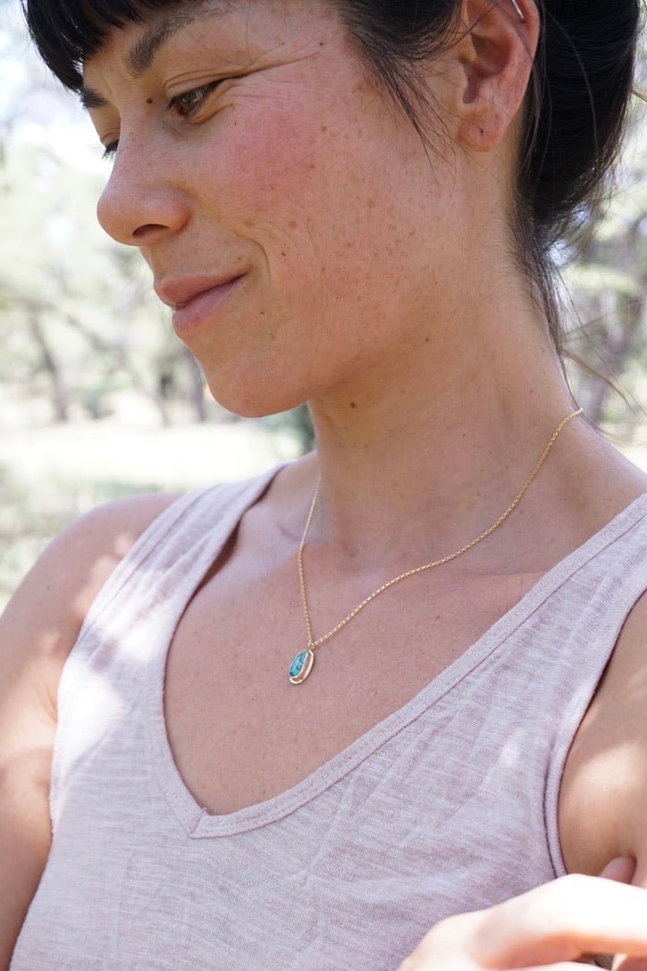 everyday 14k goldfill necklace with sierra nevada turquoise - 17.5" chain - Lumenrose