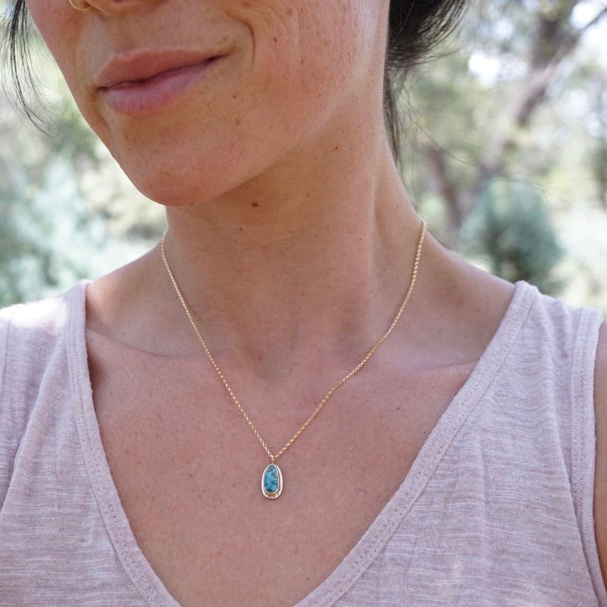 everyday 14k goldfill necklace with sierra nevada turquoise - 17.5" chain - Lumenrose