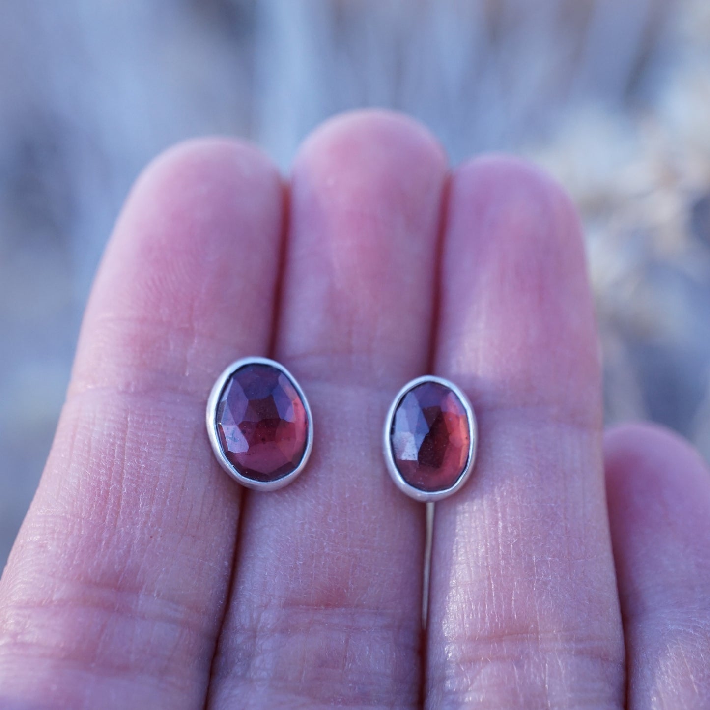 faceted garnet stud earrings - Lumenrose