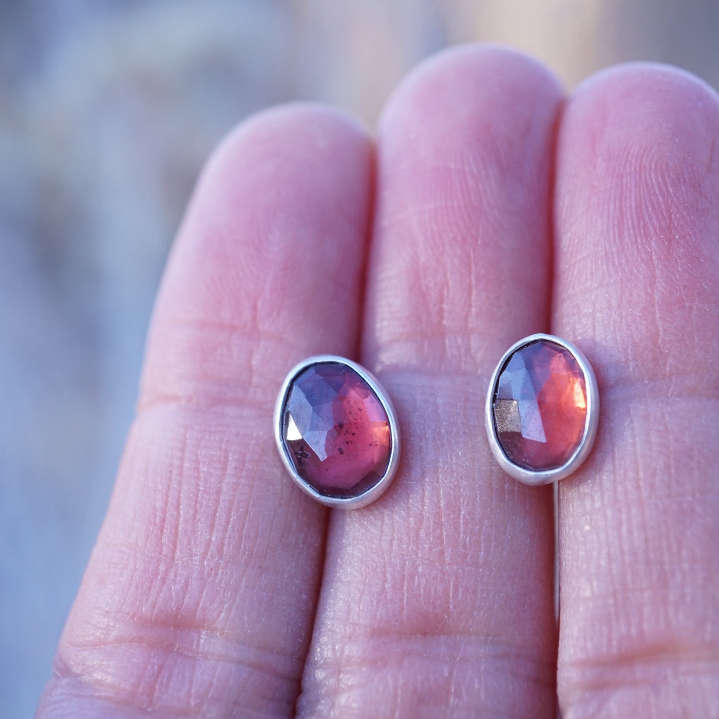 faceted garnet stud earrings - Lumenrose