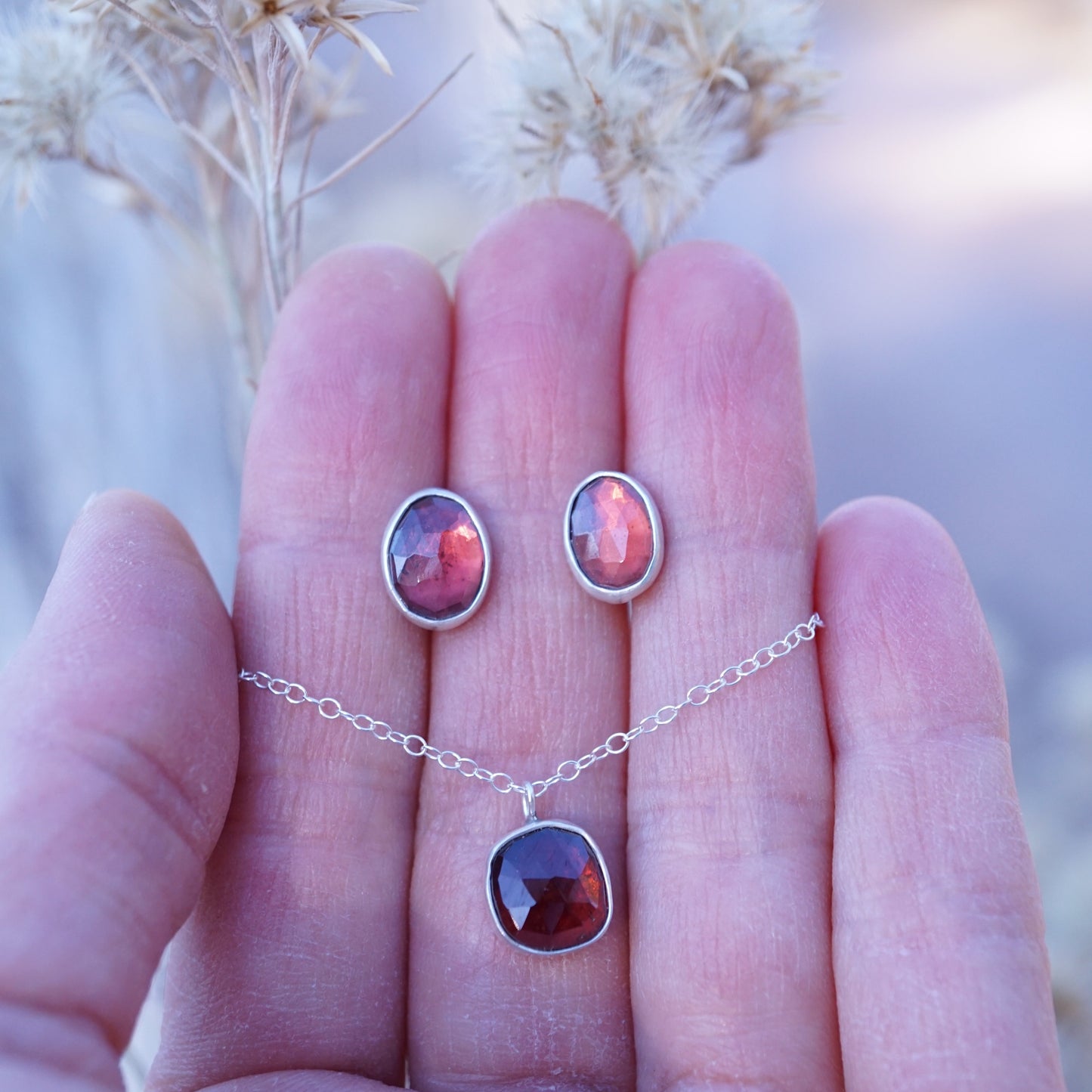 faceted garnet stud earrings - Lumenrose