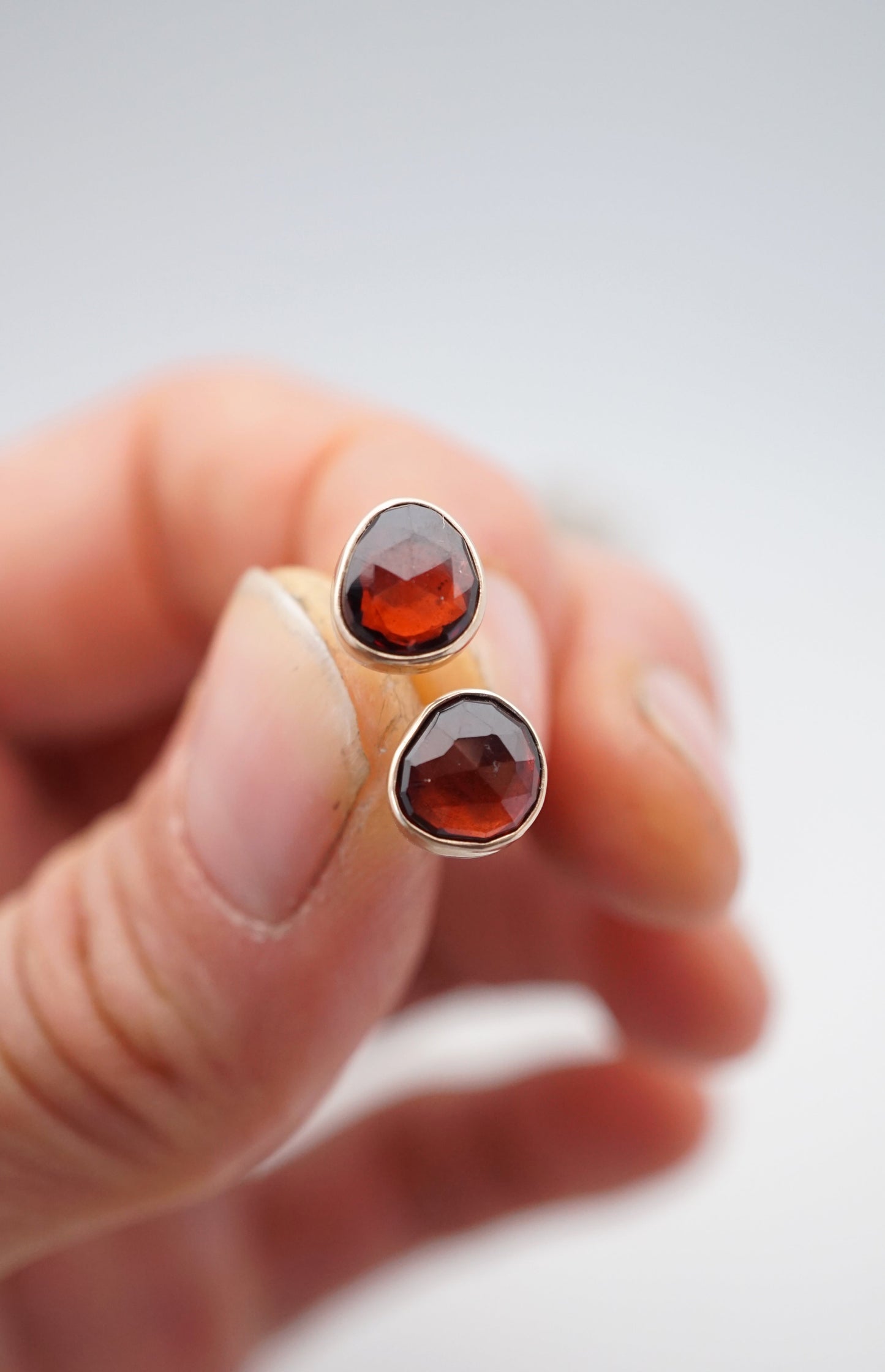 faceted garnet studs - 14k gold + silver - Lumenrose