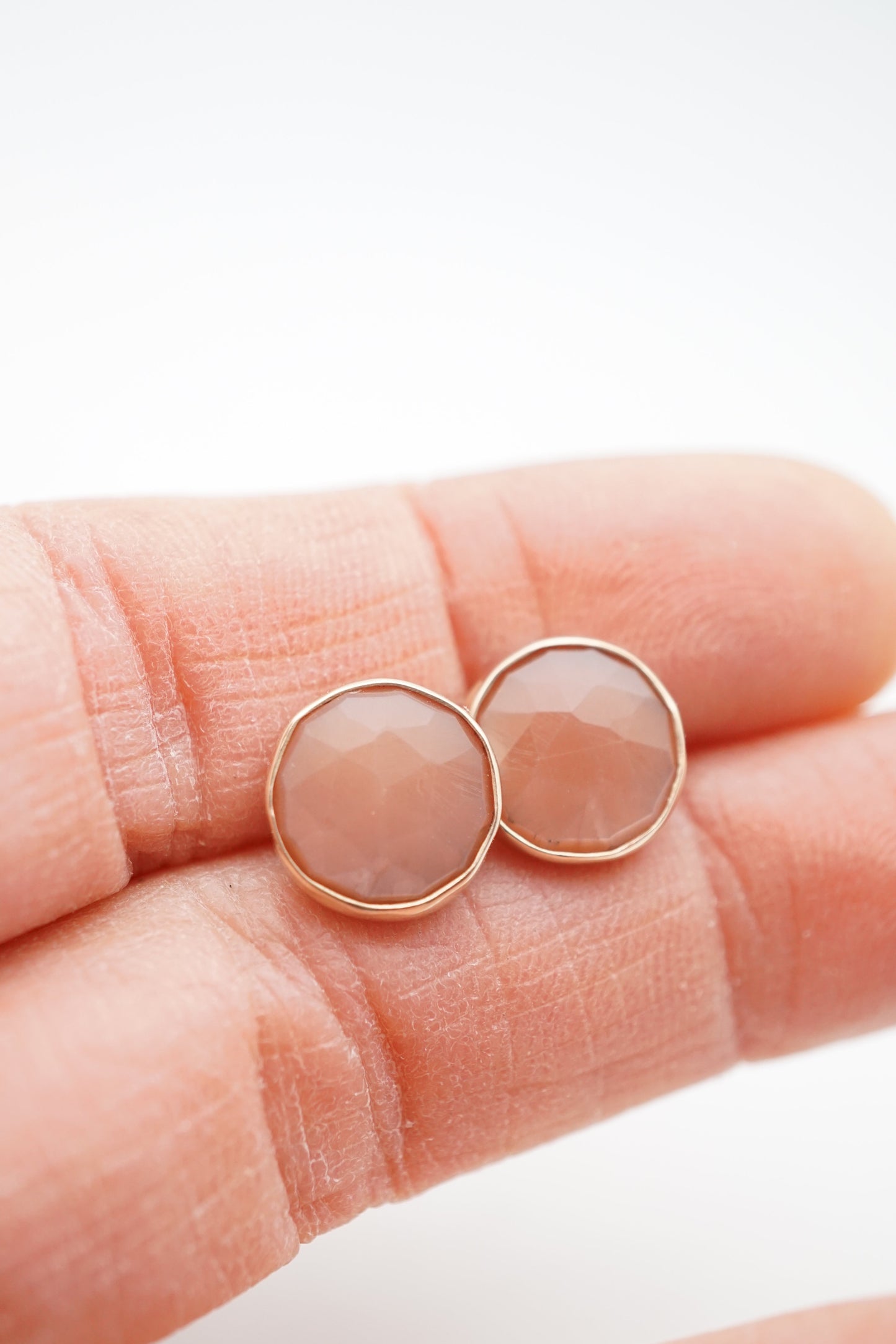 faceted peach moonstone studs - 14k gold + silver - Lumenrose