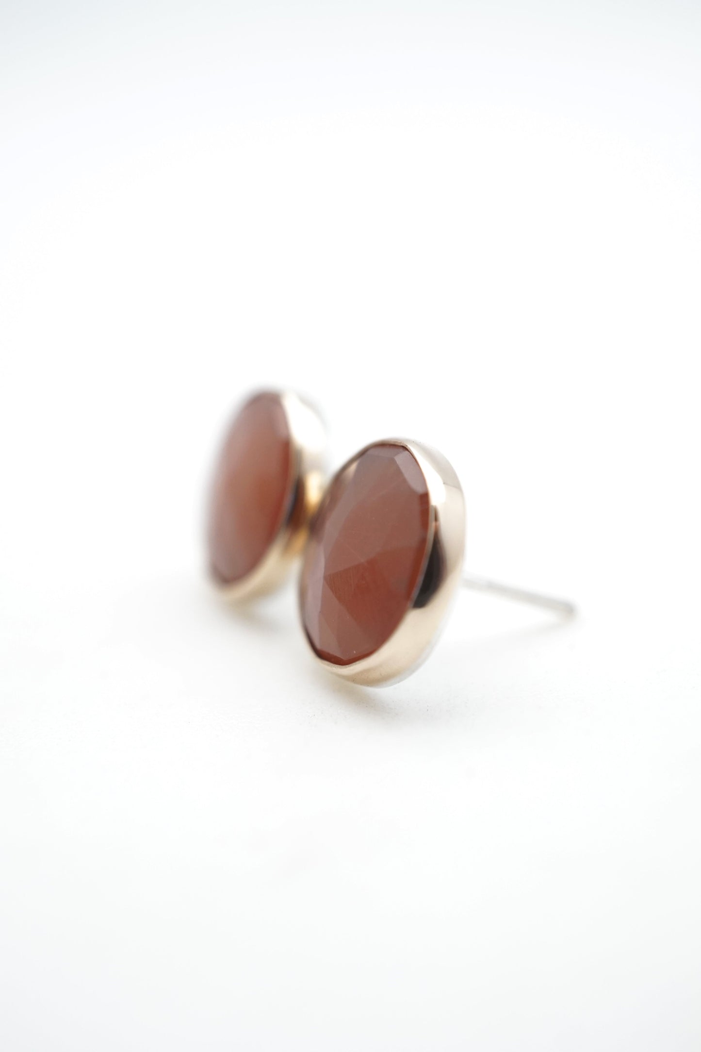 faceted peach moonstone studs - 14k gold + silver - Lumenrose