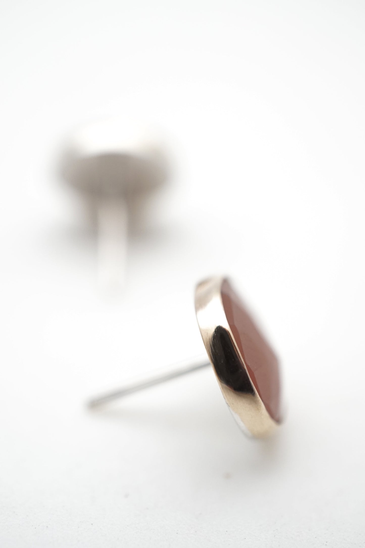 faceted peach moonstone studs - 14k gold + silver - Lumenrose