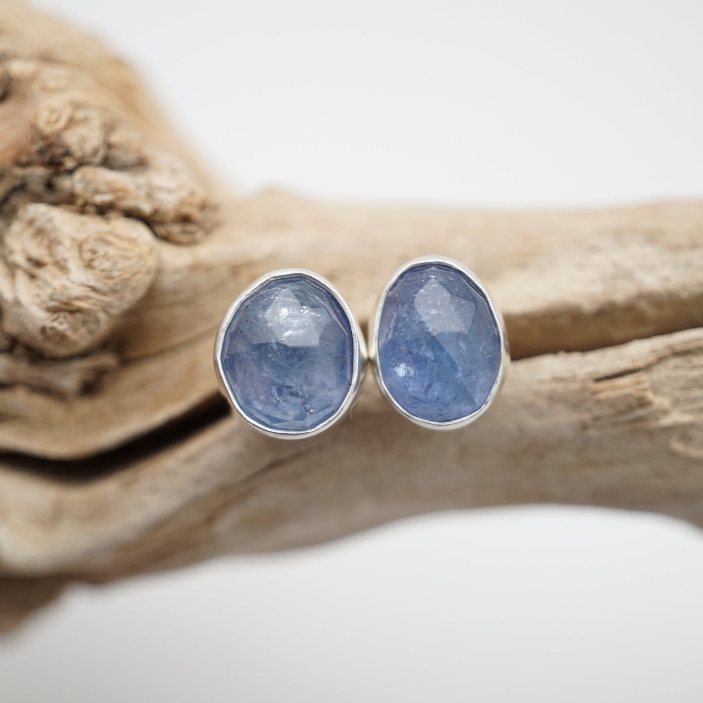 faceted periwinkle tanzanite stud earrings - Lumenrose